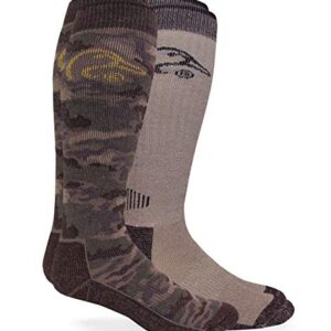 Ducks Unlimited Men's Standard All Seaon Tall Merino Wool Boot Socks 2 Pair Pack, Brown Camo/Brown, Medium