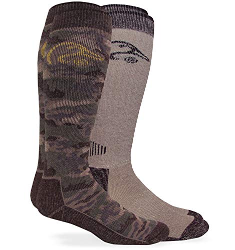 Ducks Unlimited Men's Standard All Seaon Tall Merino Wool Boot Socks 2 Pair Pack, Brown Camo/Brown, Medium