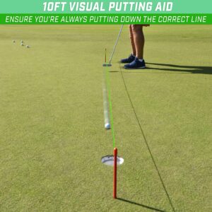 GoSports Down the Line 10 ft Putting String Guide - Golf Alignment Training Aid, Master Straight and Breaking Putts, Green