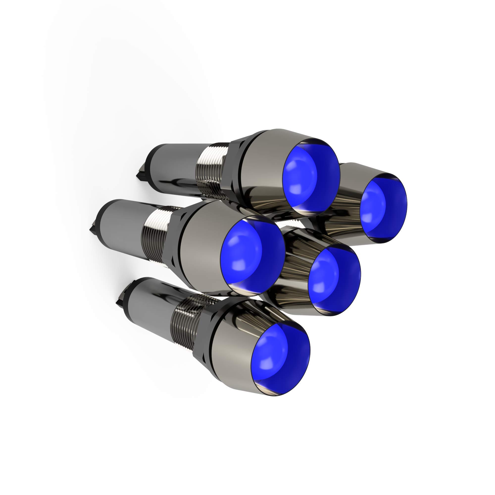 INTERACTIVIA 5 Pack Blue 12V 8mm 5/16" LED Metal Signal Indicator Directional Pilot Dash Light