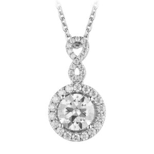 DovEggs 14K Gold QUALITY Silver Center 2ct 8mm H-I Color Brilliant Round Cut Moissanite Halo Infinity Pendant Necklace with Accents Moissanite Pendant for Women