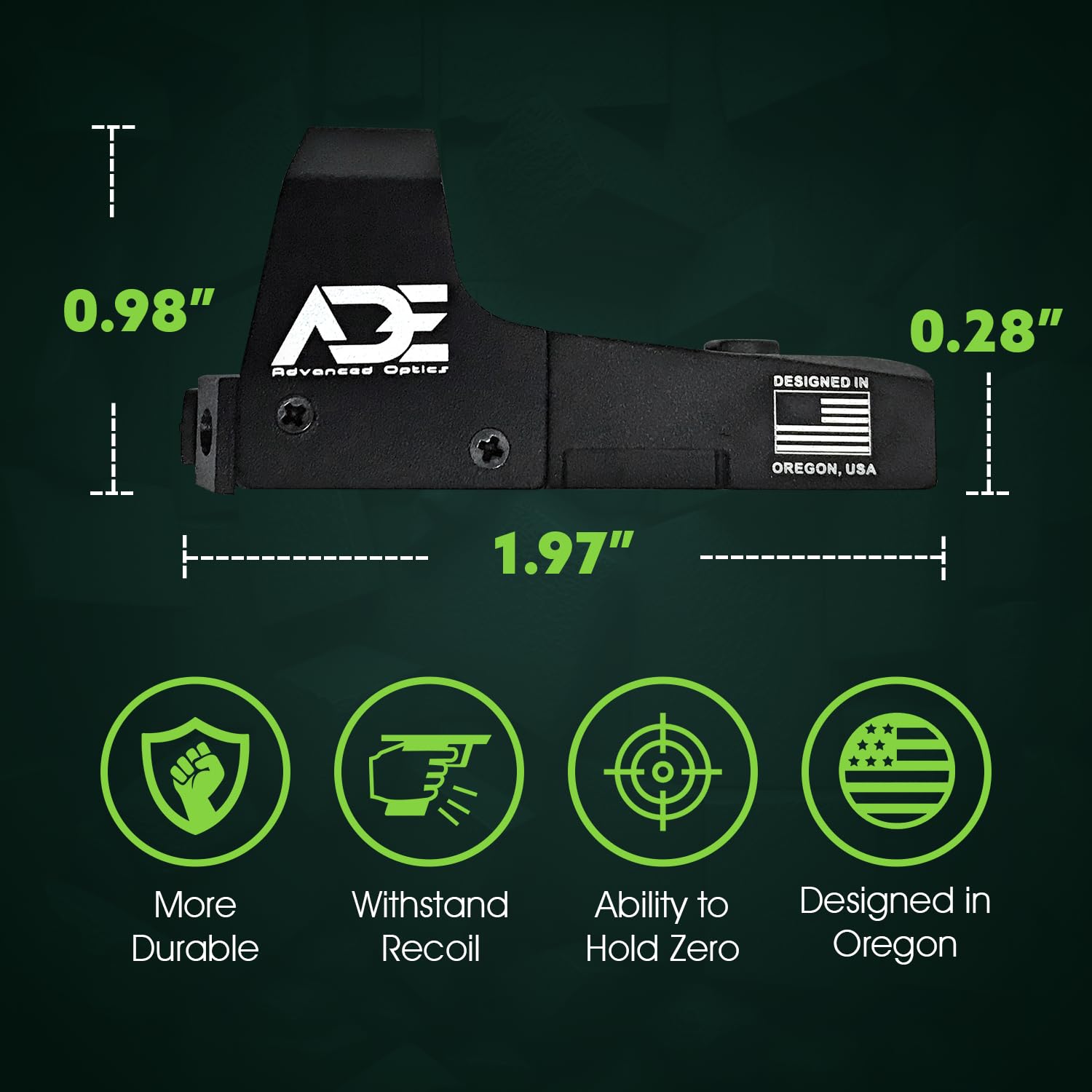 Ade Advanced Optics Mini RD3-006x Green Dot Reflex Sight for Ruger SR22 Pistol Mounting Plate That Replace Rear Sight