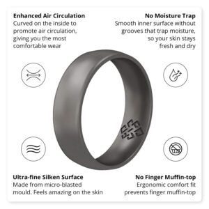 Knot Theory Dark Silver Silicone Ring for Men Women - Breathable Comfort Fit 6mm Wedding Band Size 11