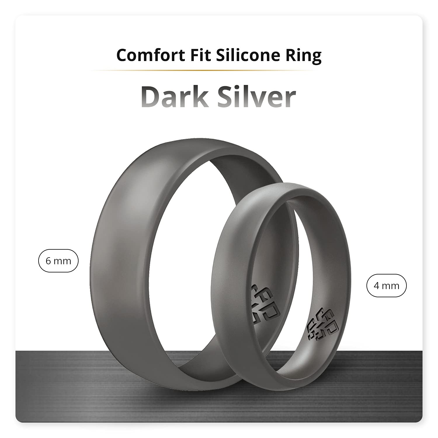 Knot Theory Dark Silver Silicone Ring for Men Women - Breathable Comfort Fit 6mm Wedding Band Size 11