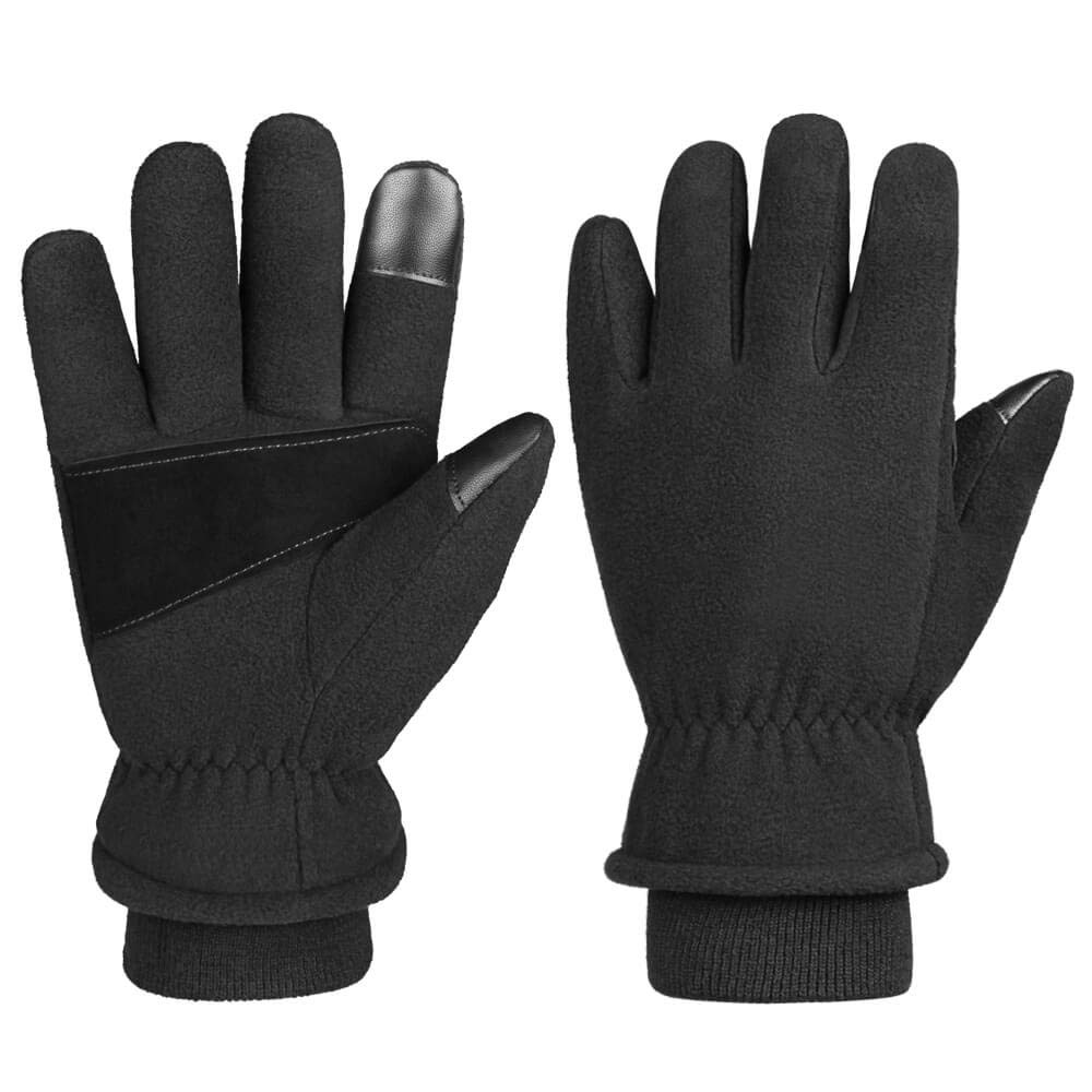 OZERO Thermal Gloves Winter Snow Cold Proof Work Glove Warm Polar Fleece Insulated Artificial Lamb Wool for Women and Men Medium Black