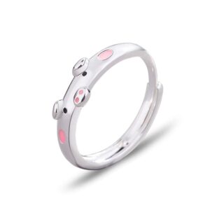 QIAN0813 Creative Cute Pink Red Pig Rings Popular Lucky Piggy Animal Couple Adjustable Open Ring for Women Jewelry (Pink)