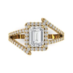 Clara Pucci 24ct Emerald Cut Solitaire Halo Criss Cross White Sapphire Wedding Bridal art deco Anniversary Ring 14k Yellow Gold 4