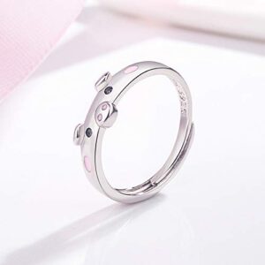 QIAN0813 Creative Cute Pink Red Pig Rings Popular Lucky Piggy Animal Couple Adjustable Open Ring for Women Jewelry (Pink)