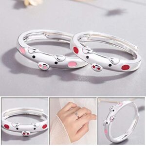 QIAN0813 Creative Cute Pink Red Pig Rings Popular Lucky Piggy Animal Couple Adjustable Open Ring for Women Jewelry (Pink)