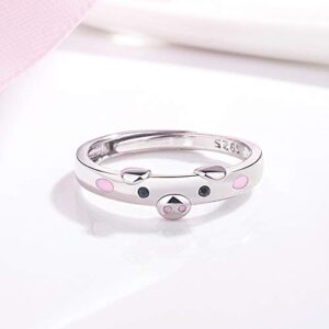 QIAN0813 Creative Cute Pink Red Pig Rings Popular Lucky Piggy Animal Couple Adjustable Open Ring for Women Jewelry (Pink)