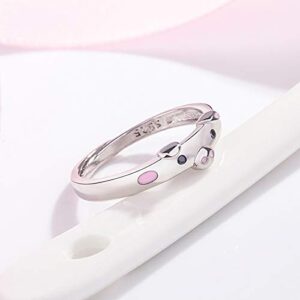 QIAN0813 Creative Cute Pink Red Pig Rings Popular Lucky Piggy Animal Couple Adjustable Open Ring for Women Jewelry (Pink)