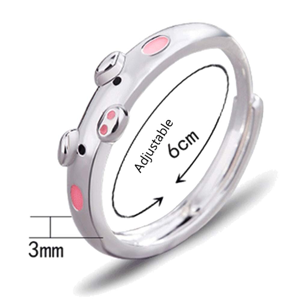 QIAN0813 Creative Cute Pink Red Pig Rings Popular Lucky Piggy Animal Couple Adjustable Open Ring for Women Jewelry (Pink)