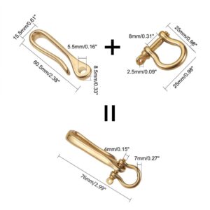 PH PandaHall Fish Hook Keychain, Brass Key Ring Golden Solid U Shape Key Hook Belt Keyring Pocket Clip with Key Shackle Heavy Duty Car keychain for Men Women Wallet Chain Purse Accessory