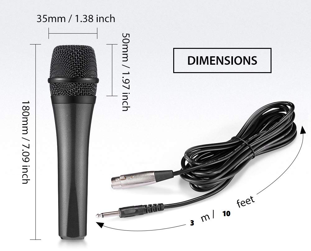 Dynamic Karaoke Microphone with Long Wire 16.4 Ft XLR Cable, Metal Handheld Mic Compatible with Karaoke Machine Speaker Amp Mixer for Karaoke Singing, Speech, Wedding, Stage and Outdoor