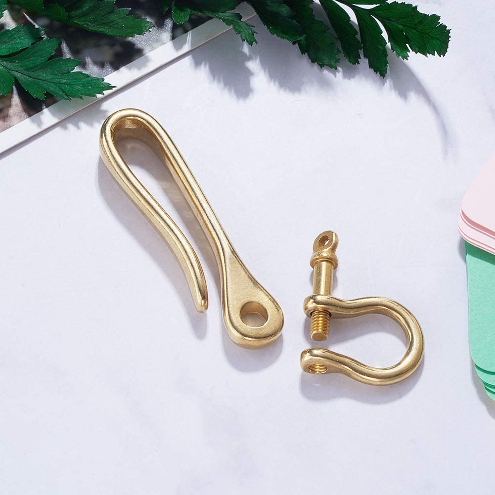 PH PandaHall Fish Hook Keychain, Brass Key Ring Golden Solid U Shape Key Hook Belt Keyring Pocket Clip with Key Shackle Heavy Duty Car keychain for Men Women Wallet Chain Purse Accessory