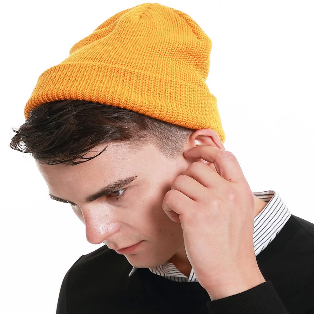 Paladoo Warm Knit Cuff Beanie Cap Daily Beanie Hat for Men womenm (Gold Yellow