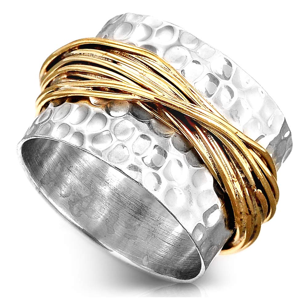 Boho-Magic 925 Sterling Silver Band Ring for Women with Brass Wrap Wide Statement Ring (11)