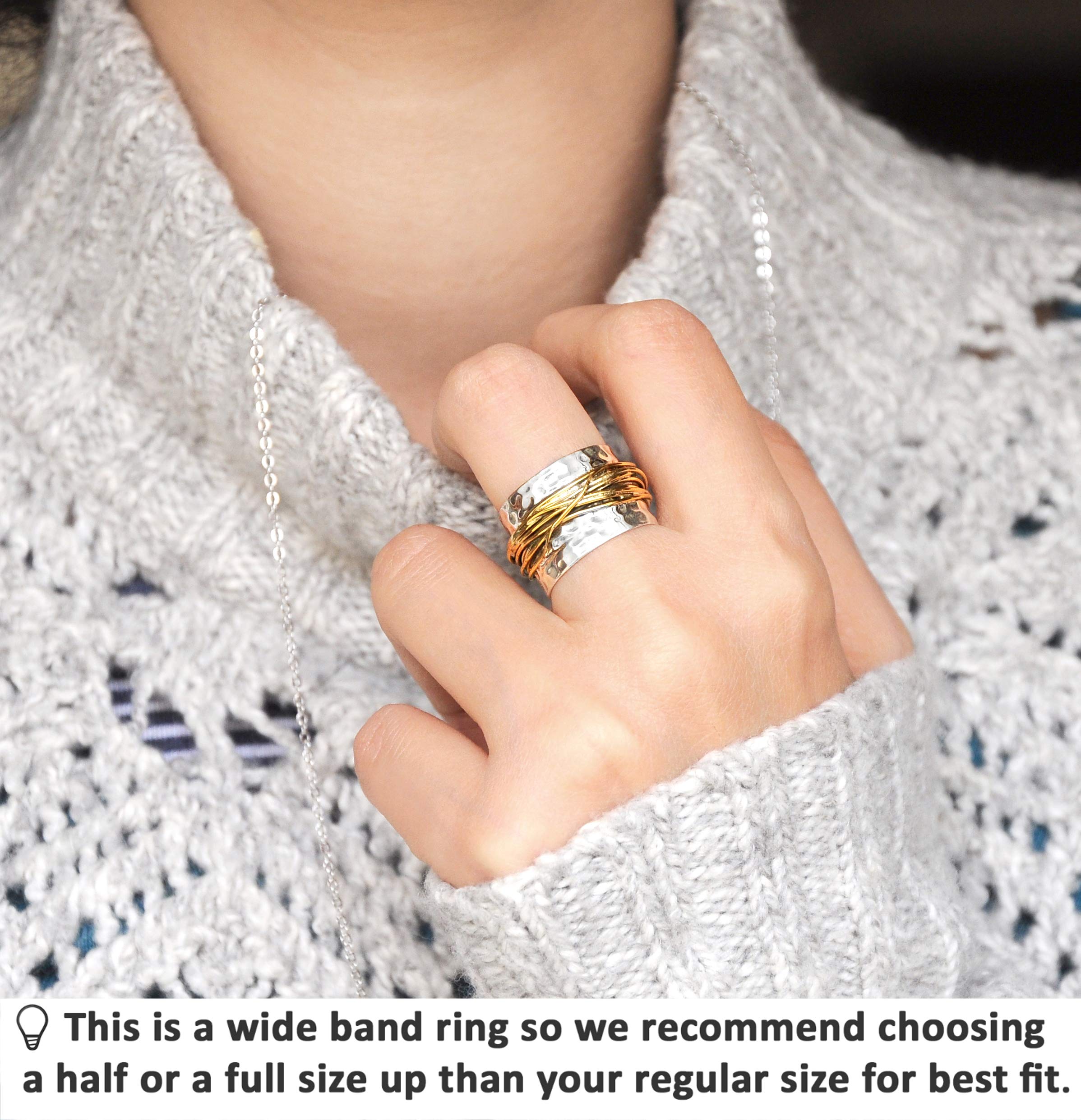 Boho-Magic 925 Sterling Silver Band Ring for Women with Brass Wrap Wide Statement Ring (11)