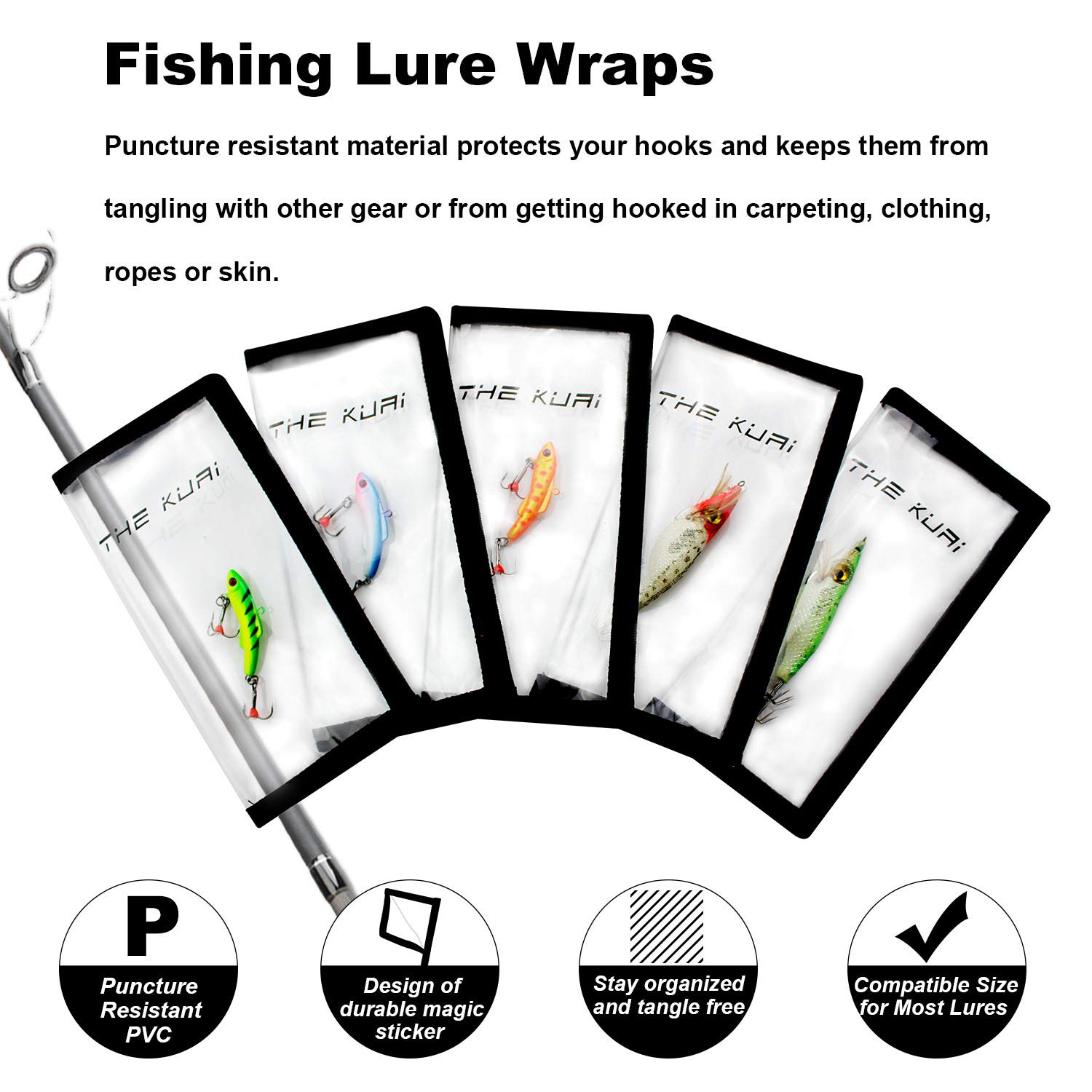 Fishing Lures Cover, Thekuai 5 piece Lure Wraps，boat carpeting, Fishing Hook Covers，Durable & Clear PVC, Keeps Children, Pets and Fishermen Safe from Sharp Hooks!（ 8" L x 8" W ）