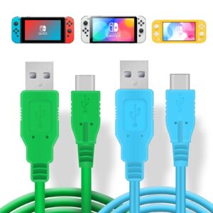 heatfun usb c charger for nintendo switch, usb type c fast charging cable for nintendo switch, macbook, pixel c, lg nexus 5x g5, nexus 6p/p9 plus, one plus 2 and more - blue and green (4.92ft)