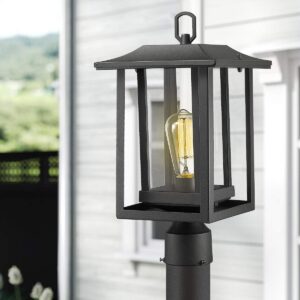 Beionxii Outdoor Post Lights, Large Exterior Lamp Post Light Fixture with Pier Mount Base, Black Cast Aluminum w/Clear Glass (19" x 9") - A197P-2PK