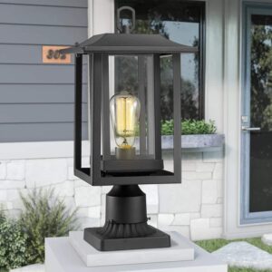 Beionxii Outdoor Post Lights, Large Exterior Lamp Post Light Fixture with Pier Mount Base, Black Cast Aluminum w/Clear Glass (19" x 9") - A197P-2PK