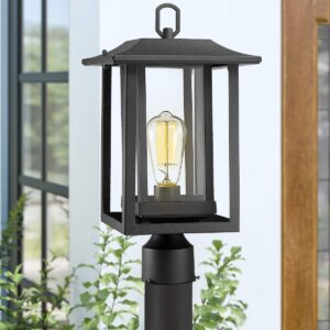 Beionxii Outdoor Post Lights, Large Exterior Lamp Post Light Fixture with Pier Mount Base, Black Cast Aluminum w/Clear Glass (19" x 9") - A197P-2PK