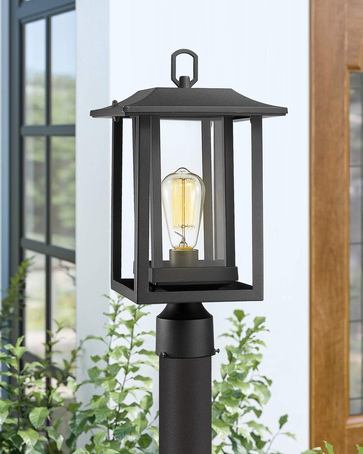 Beionxii Outdoor Post Lights, Large Exterior Lamp Post Light Fixture with Pier Mount Base, Black Cast Aluminum w/Clear Glass (19" x 9") - A197P-2PK