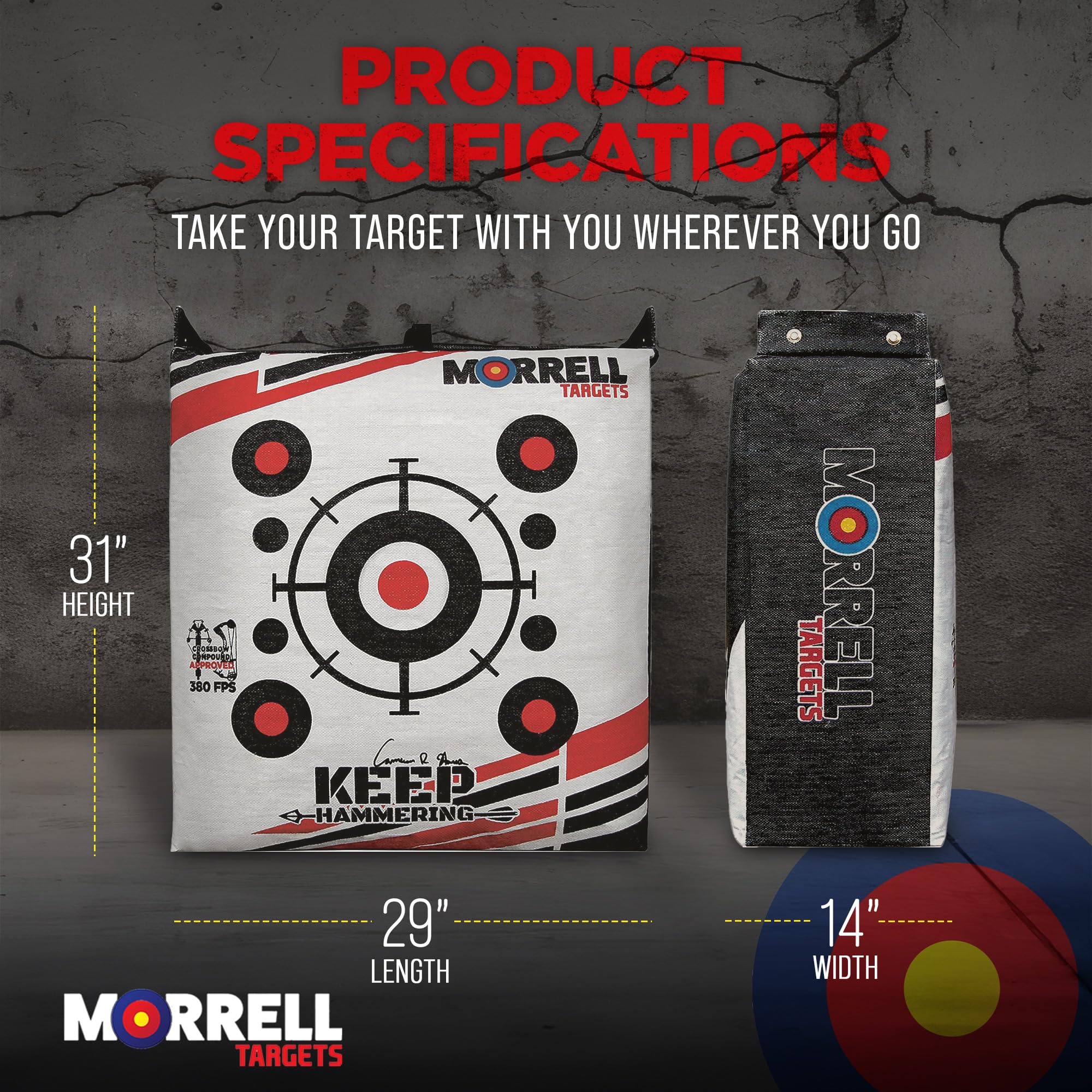 Morrell Targets Keep Hammering Commercial Grade Crossbow 54 Pound Adult Field Point Archery Bag Target with 76 Layers of Stopping Power, Multicolor