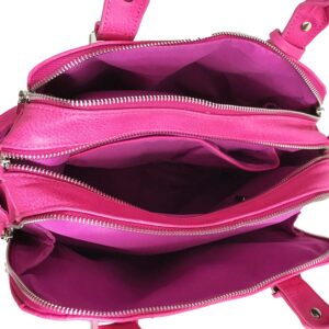 Zzfab Leatherette Triple Compartments Satchel Purse and Wallet Set (Hot Pink)