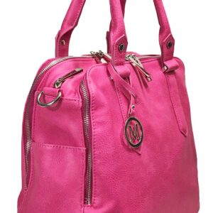 Zzfab Leatherette Triple Compartments Satchel Purse and Wallet Set (Hot Pink)