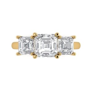 clara pucci 3.19 carat square emerald cut 3 stone solitaire white sapphire designer wedding bridal art deco anniversary ring 14k yellow gold 9.5