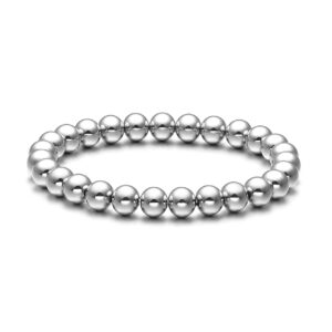 Jovivi Mens Womens Stainless Steel 8mm Silver Round Ball Beads Beaded Elastic Bracelet 7.5"