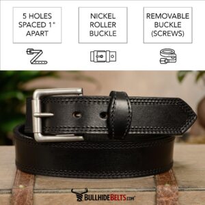 Bullhide Belts Mens Leather Belt for Work, Casual, Dress, 1.50" Wide, Black, 40"