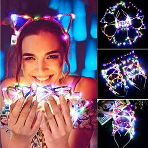 LED Cat Ear Headband, 10 Pack Cute Light Up Cat Ear Headdress Hairbands Halloween Christmas Party Decorations Hair Accessories for Girls Adult1 Multicolor