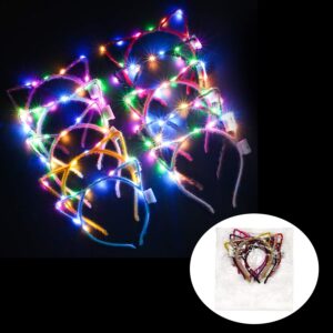 LED Cat Ear Headband, 10 Pack Cute Light Up Cat Ear Headdress Hairbands Halloween Christmas Party Decorations Hair Accessories for Girls Adult1 Multicolor