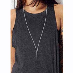 Luxcastle Bar Y Necklace Simple Long Vertical Bar Necklace Long Chian for Women (Silver)