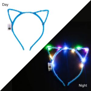 LED Cat Ear Headband, 10 Pack Cute Light Up Cat Ear Headdress Hairbands Halloween Christmas Party Decorations Hair Accessories for Girls Adult1 Multicolor