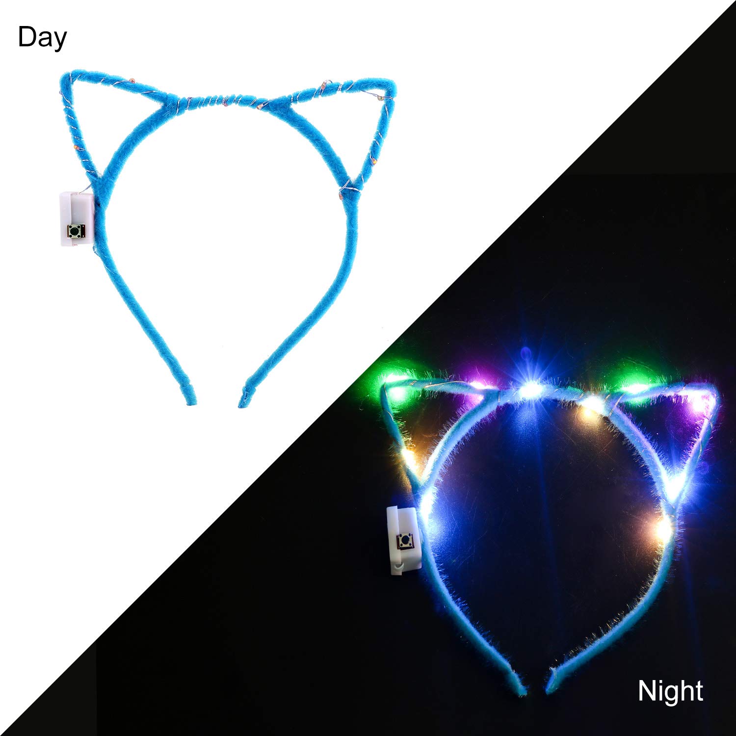 LED Cat Ear Headband, 10 Pack Cute Light Up Cat Ear Headdress Hairbands Halloween Christmas Party Decorations Hair Accessories for Girls Adult1 Multicolor