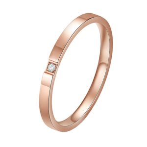 IFUAQZ Women's Stainless Steel 2MM Thin Stackable Midi Eternity Ring Cubic Zirconia Engagement Wedding Bands Rose Gold Size 3