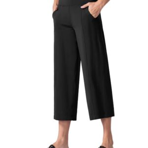 THE GYM PEOPLE Bootleg Yoga Capris Pants for Women Tummy Control High Waist Workout Flare Crop Pants with Pockets (X-Large, Black)