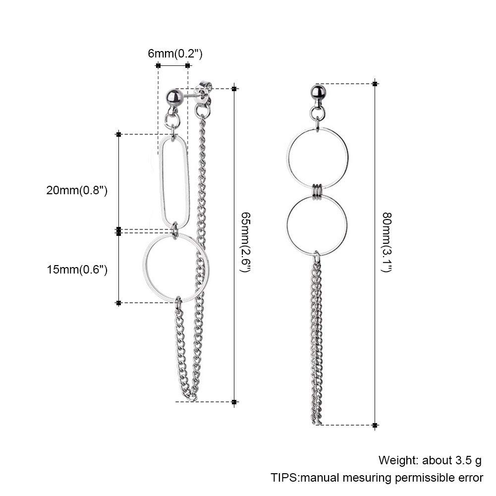 HZJCC asymmetric Circle chain drop earrings for women men white gold plated punk hoop earrings Lover Jewelry (silver)