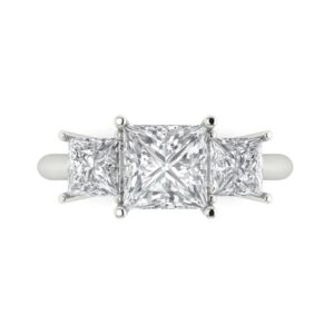 clara pucci 3.0ct princess cut 3 stone solitaire created white sapphire designer anniversary bridal engagement ring 14k white gold 6.25