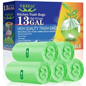 OKKEAI Large Garbage Bags 13 Gallon Tall Kitchen Green Trash Bags 49 Liter Bin Liners for Lawn Yard,Home,Office,60 Counts (Fits 10-15 Gallon Bins)