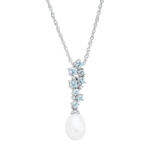 freshwater pearl, nat blue topaz pendant w diamonds sterling silver (.015 ct, i-j color, i3 clarity), 18"