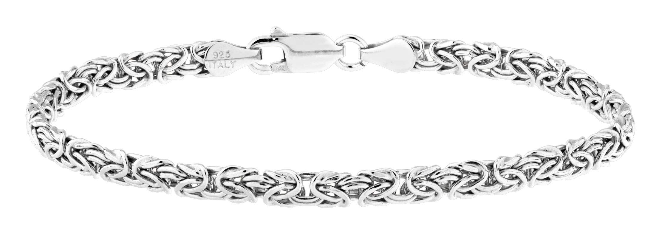 Miabella Italian 925 Sterling Silver or 18K Gold Over Silver 4mm Byzantine Link Chain Anklet Ankle Bracelet for Women, Made in Italy (sterling silver, Length 10 Inches)