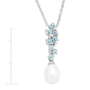 Freshwater Pearl, Nat Blue Topaz Pendant w Diamonds Sterling Silver (.015 ct, I-J Color, I3 Clarity), 18"