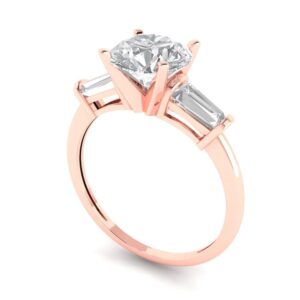 Clara Pucci 2 ct Round Cut 3 stone Solitaire Lab Created White Sapphire Designer Anniversary Bridal Engagement Ring 14k Rose Gold 9.5