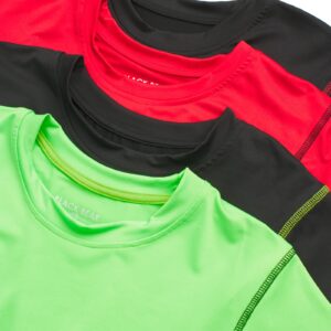 Black Bear Boys’ Athletic T-Shirt – 4 Pack Active Performance Dry-Fit Sports Tee (4-18), Size 8-10, Black/Red/Black/Green