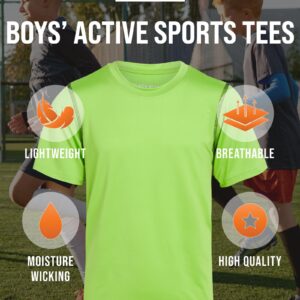 Black Bear Boys’ Athletic T-Shirt – 4 Pack Active Performance Dry-Fit Sports Tee (4-18), Size 8-10, Black/Red/Black/Green